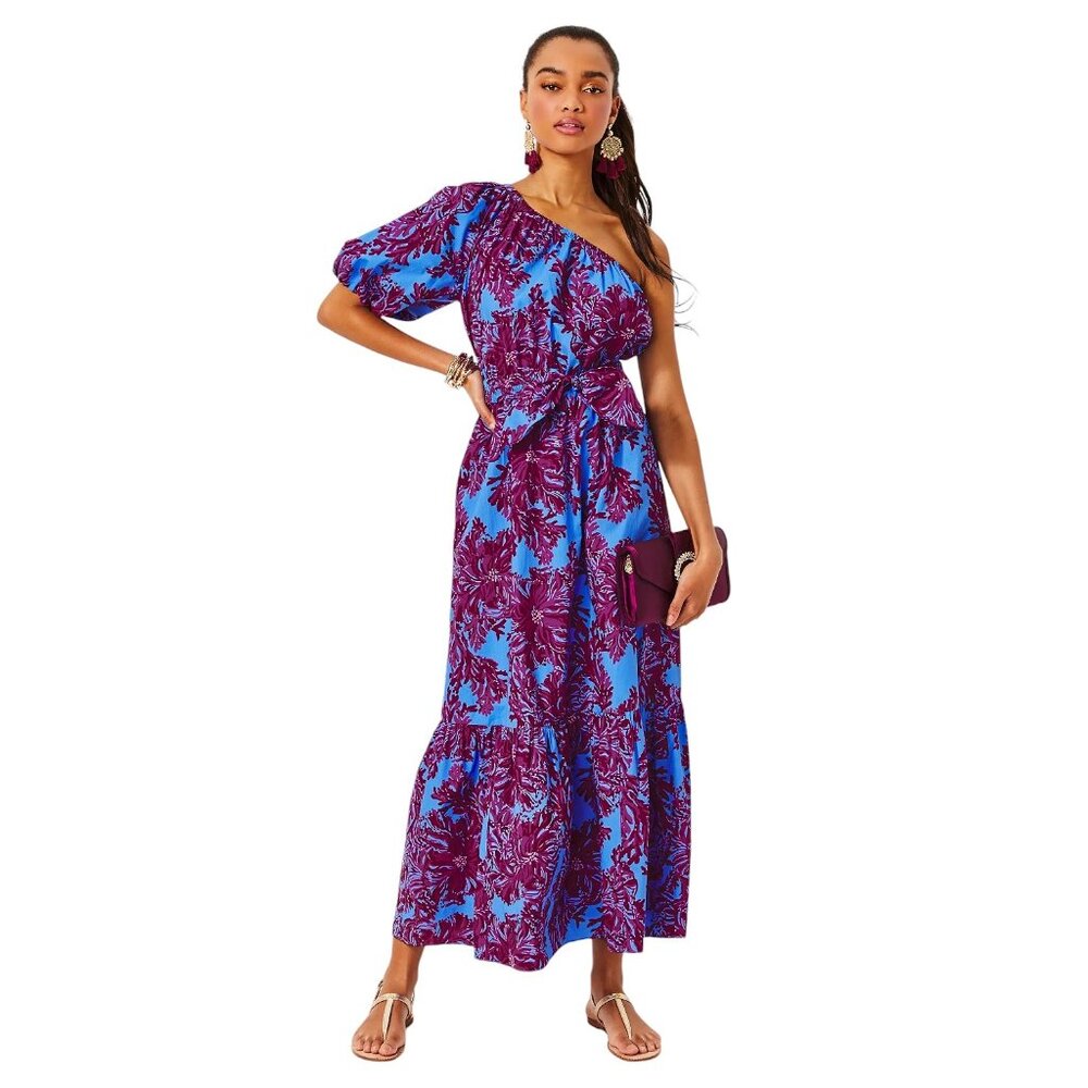 Lilly Pulitzer Zelalynn One-Shoulder Maxi Dress in Abaco Blue NWT - Size 6